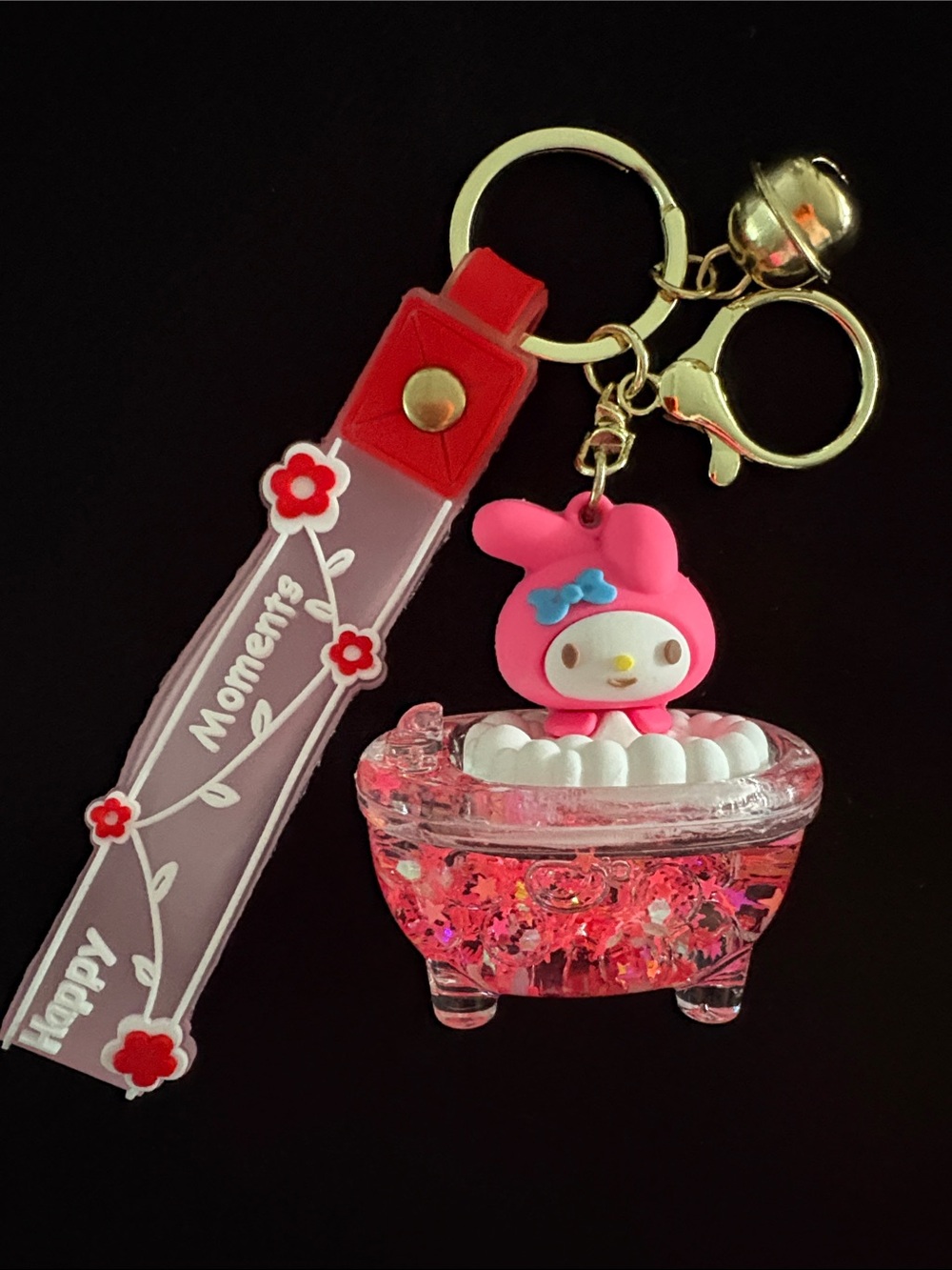 My Melody Pink Red Glitter Boba Balls Bubble Bath Bag Charm Keychain with Strap